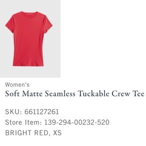 Abercrombie Soft Matte Red Crew Tee-Red